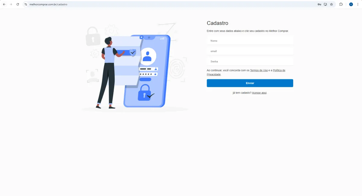 Criando uma conta no Melhor Comprar
