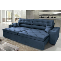 Sofá Austin 2,22m Retrátil Reclinável, Molas no Assento e Almofadas, Tecido Suede Velusoft Azul