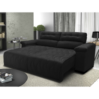 Sofá 2,02m Retrátil e Reclinável com Molas Cama inBox Top Tecido Suede Velusoft Preto