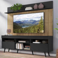 Rack com Painel e Suporte TV 65" Madri Multimóveis Preto/Rustic com Prateleira e Pés Retrô Preto