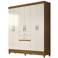 Guarda Roupa Casal Mafra 6 Portas Castanho Wood/Baunilha - Moval