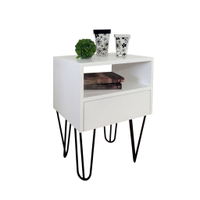 Mesa de Cabeceira Lateral Nicho com Gaveteiro Pés Hairpin Legs Estilo Industrial Branco Laca