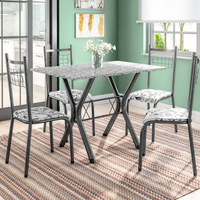 Conjunto de Mesa Miame com 4 Cadeiras Lisboa Preto e Branco Floral