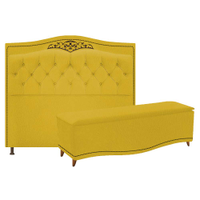 Kit Cabeceira e Calçadeira Yasmim 140 cm Casal Suede Amarelo - Amarena Móveis