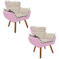 Kit 02 Poltronas Opala Zig Zag Bege D81 e Suede Rosa Bebê Pés Palito Castanho D'Rossi