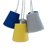 Lustre Pendente Cacho 5 Cúpulas Amarelo, Azul Bic e Cinza