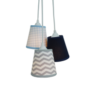 Lustre Pendente Triplo Bebê Chevron Cinza, Azul Marinho e Pied Poule Azul