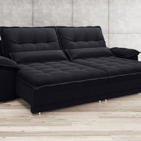 Sofa Bergamo 2,50m Assento Retratil e Reclinavel Velosuede Preto - NETSOFAS