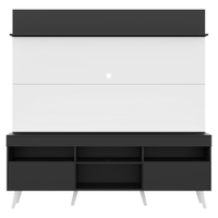 Rack com Painel TV 65" Madri Multimóveis Preto/Branco com Prateleira e Pés Retrô Branco