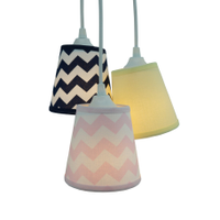 Lustre Pendente Triplo Crie Chevron Rosa e Azul Marinho