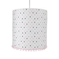 Lustre Tubular Pompom Triângulos Rosa Quarto Bebê Infantil Menina