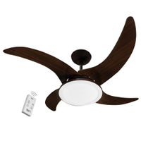 Ventilador LED Carvalho Marrom Café 4 Pás 220V e Controle Remoto