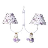 Lustre 2L Simples Com 2 Ursinhas Princesas Lilás Quarto Bebê Infantil Menina