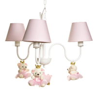 Lustre 3L Simples Com 3 Ursinhas Princesas Quarto Bebê Infantil