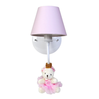 Arandela 1 Lâmpada Ursinha Princesa Rosa Quarto Bebê Infantil Menina