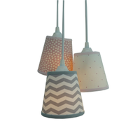 Lustre Pendente Cacho Triplo Chevron Cinza e Rosa