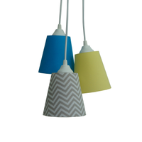 Lustre Pendente Triplo Chevron Cinza, Azul Turquesa e Amarelo