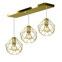 Lustre Pendente Aramado Triplo Base Retangular Dourado