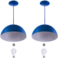 2 Lustres Pendente Meia Lua 40cm Alumínio Azul + Lampada