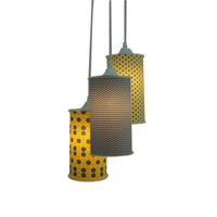 Lustre Pendente 3 Cúpulas Cilíndricas Mini Chevron e Amarelo