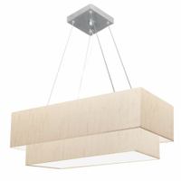 Pendente Duplo Retangular Vivare Md-4138 Cúpula em Tecido 70x30cm x 60x25cm Linho Bege - Bivolt