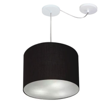 Pendente Cilíndrico Com Desvio Md-4258 Cúpula em Tecido 40x30cm Preto - Bivolt