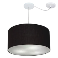 Pendente Cilíndrico Com Desvio Md-4251 Cúpula em Tecido 50x30cm Preto - Bivolt