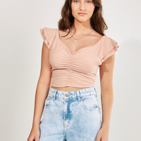 Blusa Cropped Com Manga De Babado