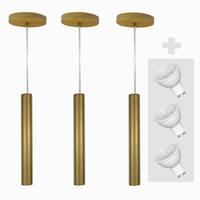 Kit 3 Pendente Tubo Palito 30cm - Ouro + Lampada LED 4W