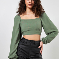 Blusa Cropped Com Manga Bufante