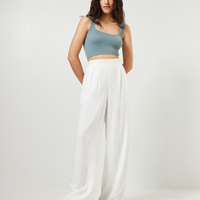 Calça Pantalona Em Viscose Off-White