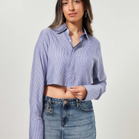 Camisa Cropped Listrada Azul