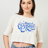 Camiseta Cropped Off-White Escrito Azul