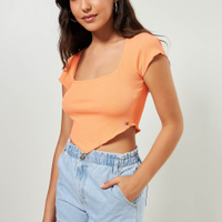 Blusa Cropped Laranja Com Barra Bico