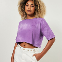 Camiseta Cropped Estonada Roxa Tie Dye