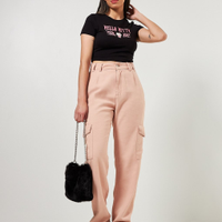 Calça Wide Leg Cargo Rosê