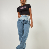 Calça Wide Leg Jeans Bicolor