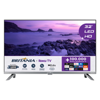 Smart TV LED 32 HD Britânia BTV32G7PR2CSGBL Dolby Audio, Wi-Fi, Entradas HDMI e USB, Roku TV