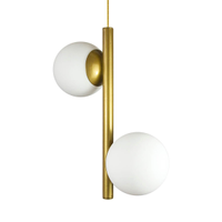 Lustre Pendente Figo OURO - 2 Globos Esfera de Vidro Branco