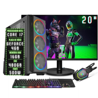 PC Gamer Completo 3green Play Intel Core i7 16GB RAM Placa de vídeo Geforce 4GB SSD 480GB Monitor 20" 75Hz Fonte 500W 3GP-064