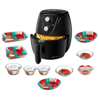 Fritadeira Elétrica Sem Óleo Air Fryer Mondial AF-36-FB 3,6L - Preta + 10 Travessas Refratárias Marinex em Vidro - 220V