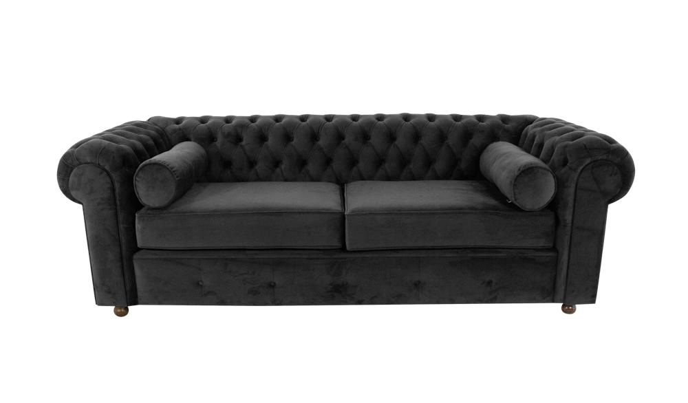 Sofá Chesterfield 3 Lugares 230 cm e Veludo Preto