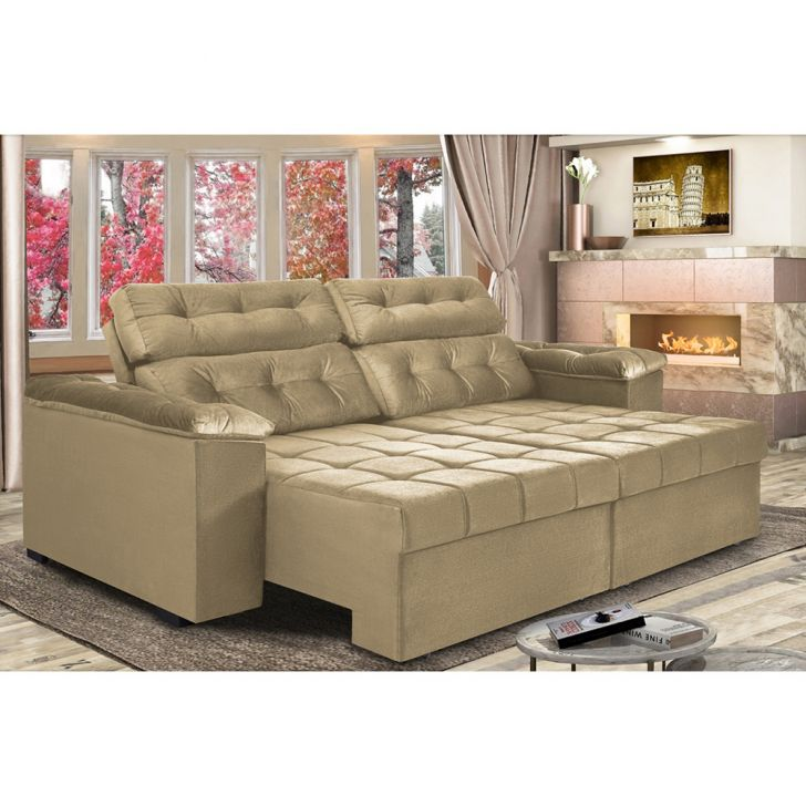 Sofá New Itália 2,72 Mts Retrátil e Reclinável Tecido Suede Marrom CAST0R - Cama InBox