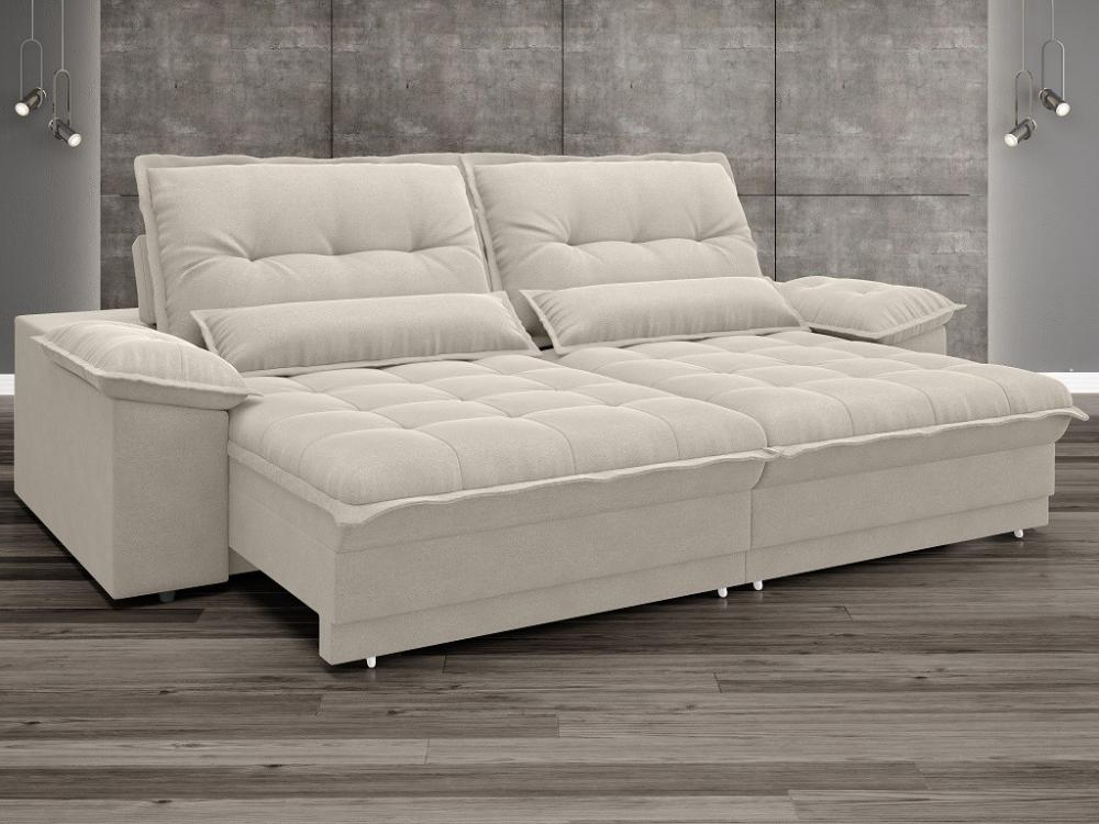 Sofa Bergamo 2,50m Assento Retratil e Reclinavel Velosuede Areia - NETSOFAS