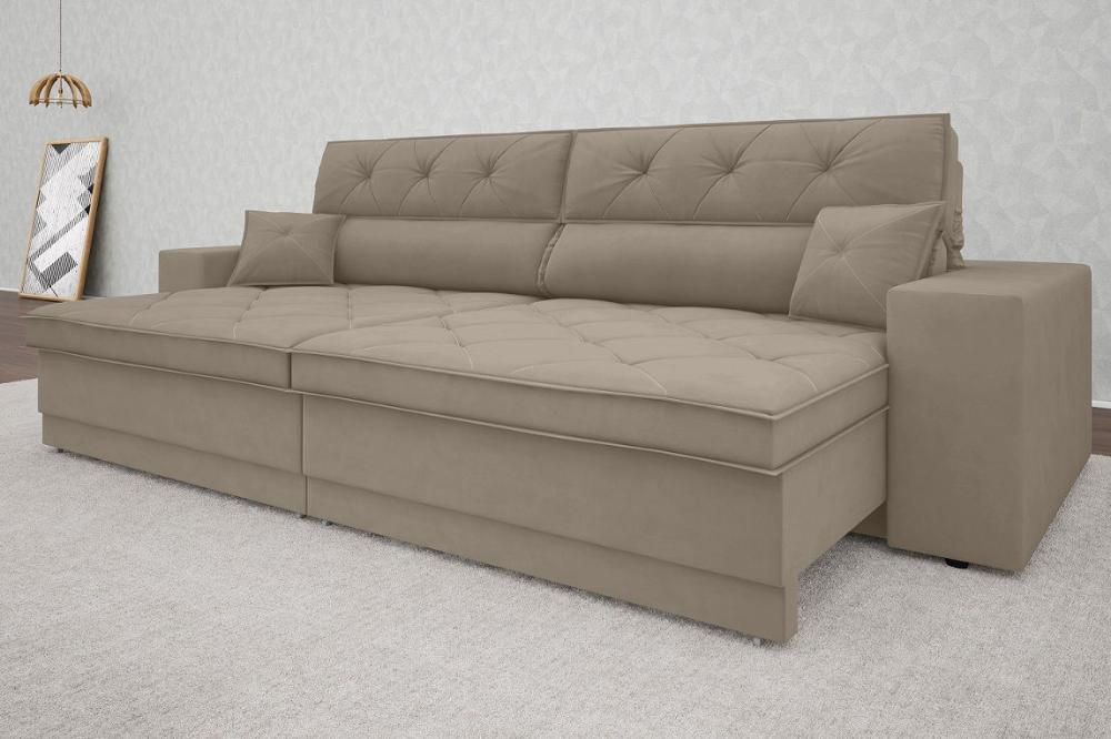 Sofá Duke 2,90m Retrátil e Reclinável Velosuede Capuccino - NETSOFAS