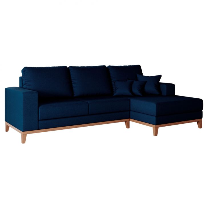 Sofá 4 Lugares Belgrado com Chaise Direito Linho Azul Marinho 250 cm