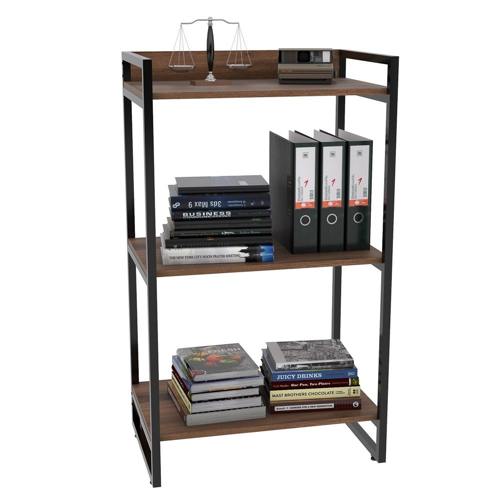 Estante Livreiro Multiuso Prisma Estilo Industrial 60cm 3 Prateleiras C08 Nogal - Mpozenato