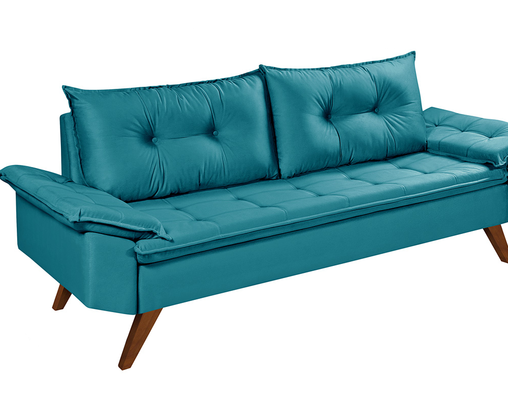 Sofa 3 Lugares Bariloche Retro Essencial Estofados Cor Azul Turquesa