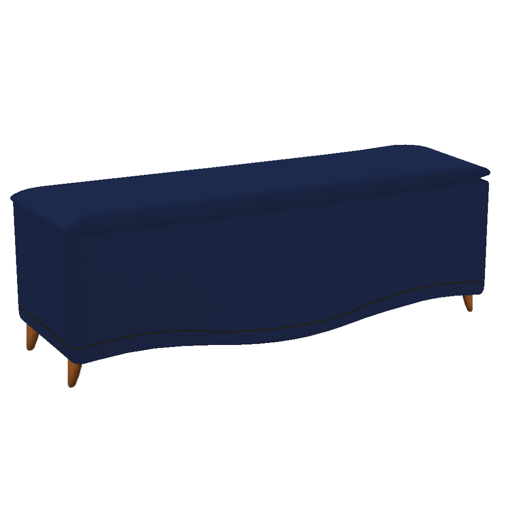 Calçadeira Estofada Yasmim 140 cm Casal Suede Azul Marinho - Amarena Móveis