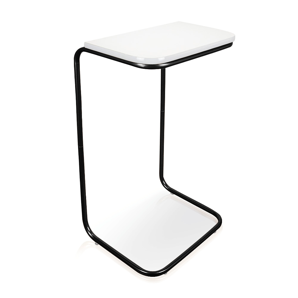 Mesa Lateral Tampo Branco Multiuso para Sofá Base Preto D'Rossi